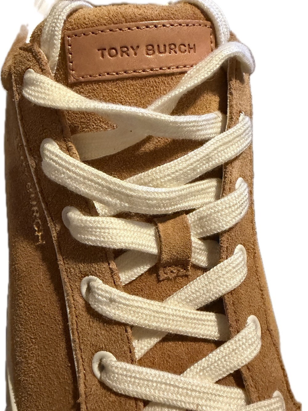 Tory Burch Camel Suede Low-Top Sneakers with Cream Accents - Picture 10 of 16